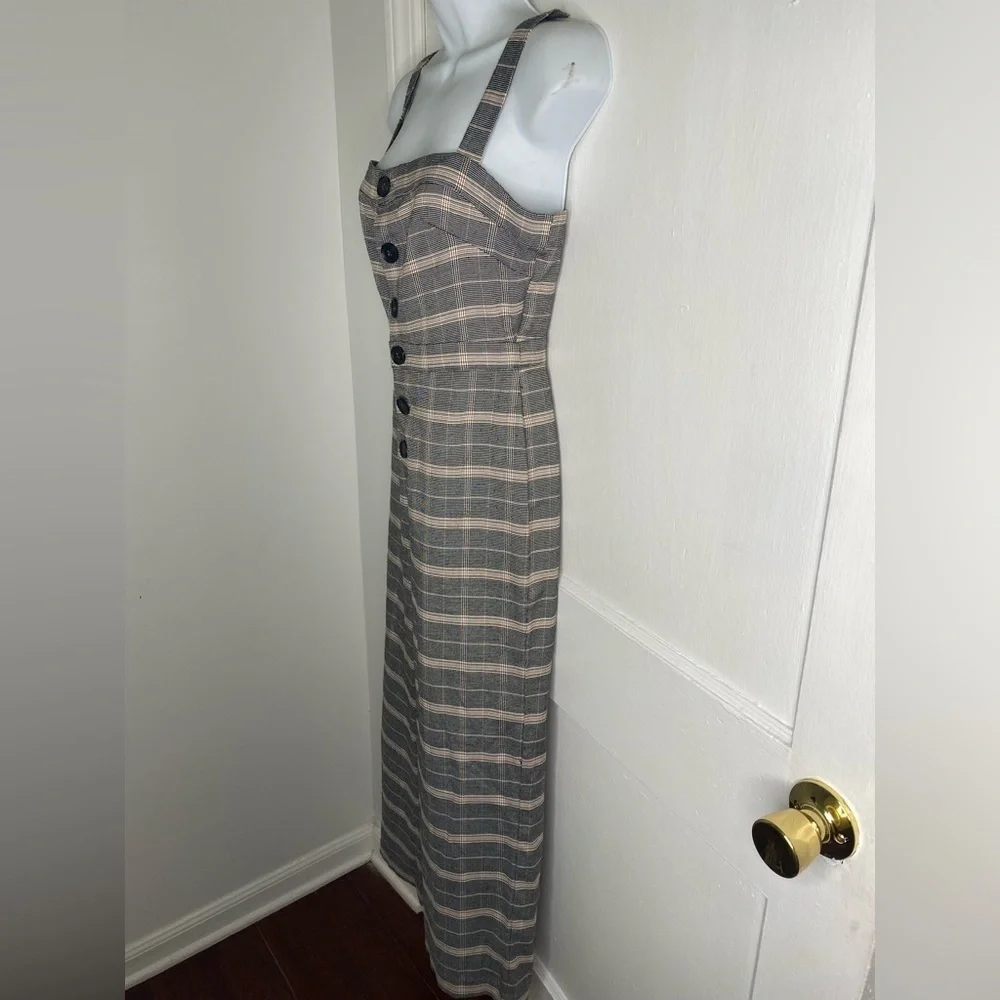 Cupcakes & Cashmere Black Plaid Willa Cropped Jumpsuit w Working Buttons. - Picture 6 of 11